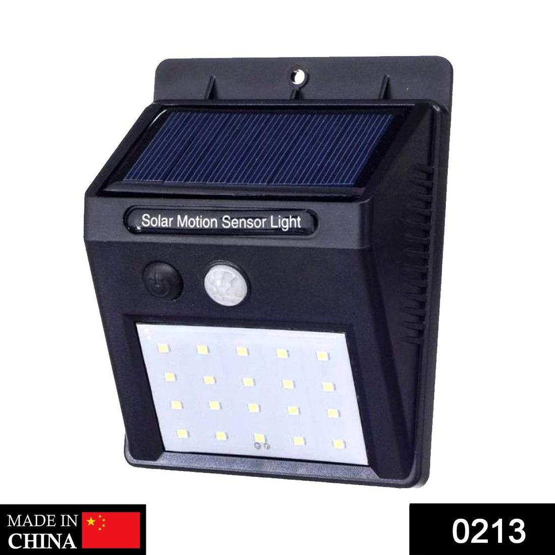 Black solar security LED light for outdoor use.