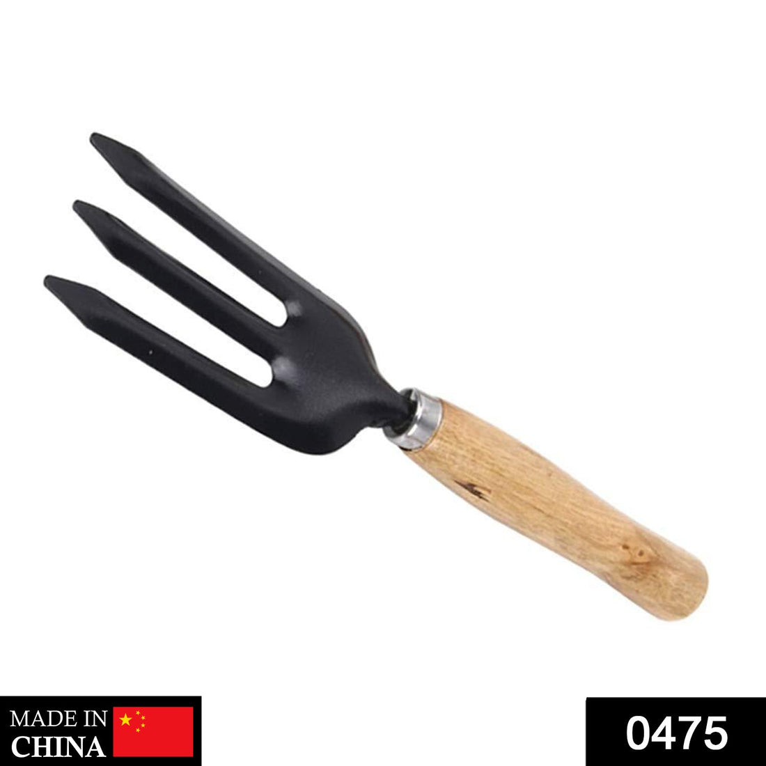 Steel hand weeding fork, black handle.