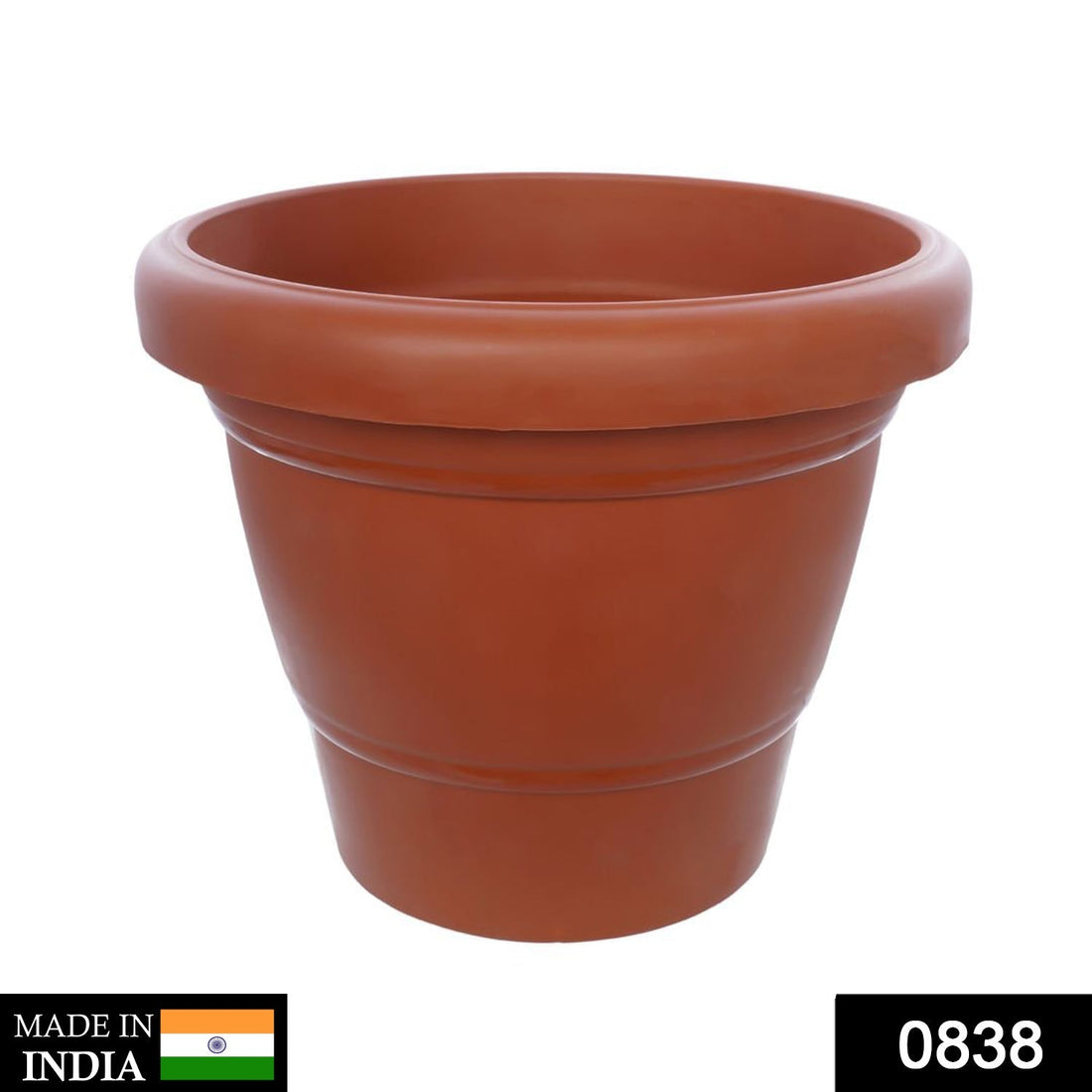 8-inch heavy plastic garden pot brown medium size