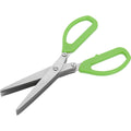 Multi-blade stainless steel herb scissors, angled view