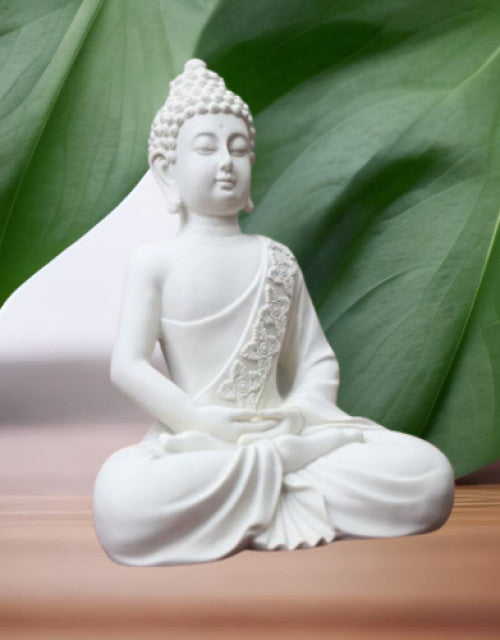 Handcrafted White Polymarble Meditating Buddha